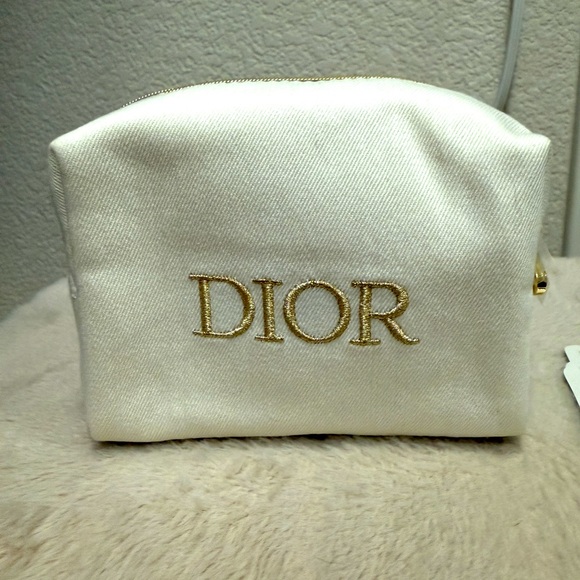 DIOR white makeup pouch with gold stitching and hardware - Picture 1 of 6